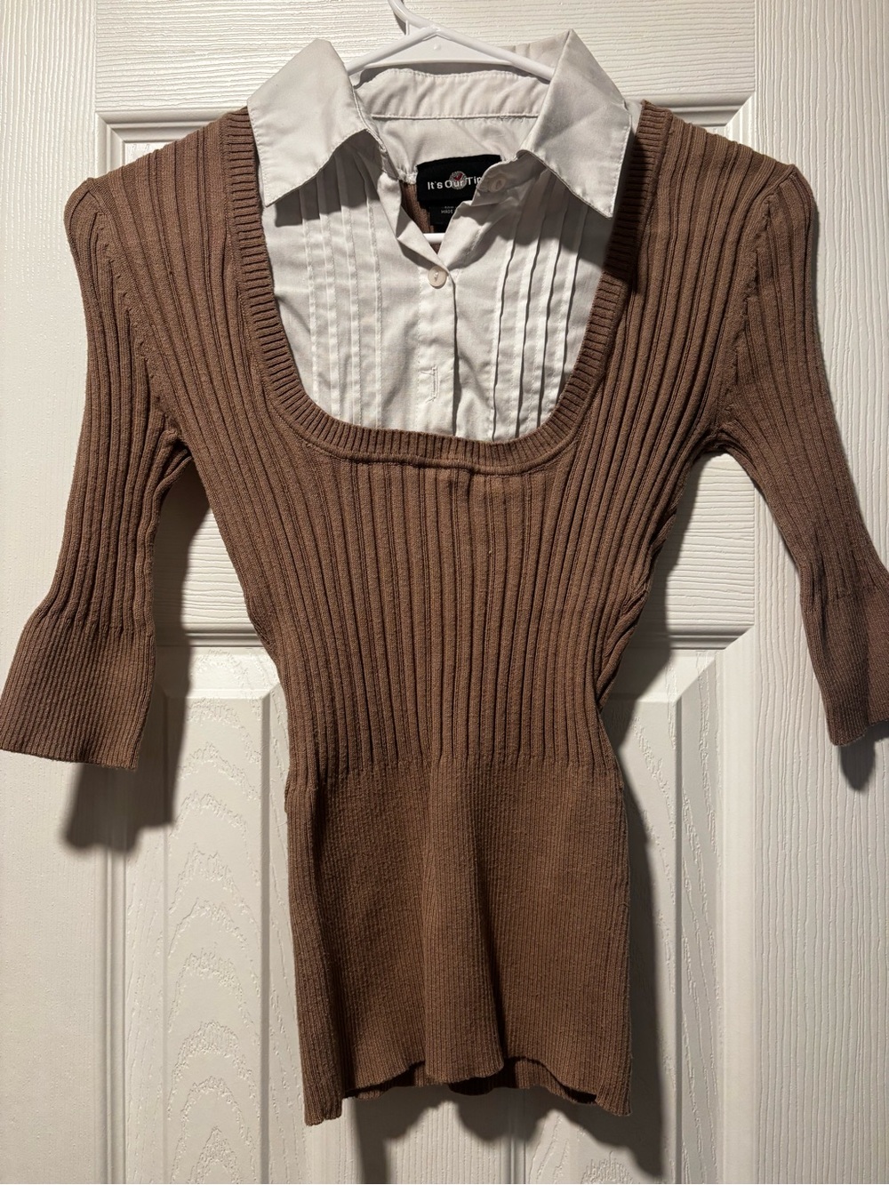 It's Our Time Brown Ribbed Scoop-Neck Knit Top